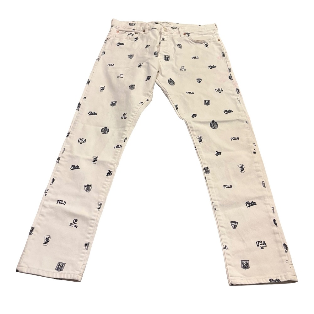 Polo Ralph Lauren Sullivan Slim White Crest Print Jeans Mens 34x32 RL 93 USA